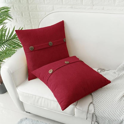 HWY 50 Red Chenille Throw Pillow Covers 20x20 Inch with Triple Buttons, Soft Farmhouse Accent Decorative Cushion Cases for Couch Sofa Bed Living Room Pack of 2