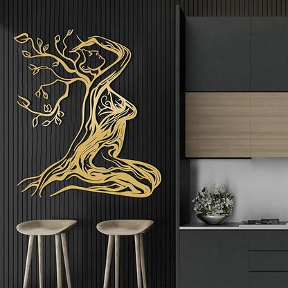 Abstract Tree Branch Woman Metal Wall Art, Metal Woman Silhouette Wall Decor, Tree Wall Decor, Feminine Wall Art, Modern Minimalist Line Decoration for Bedroom Bathroom (White, 39"x35"/100x88cm)