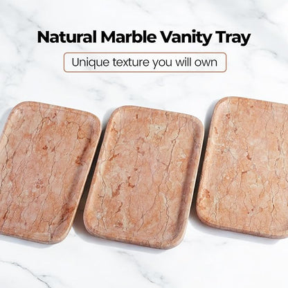 Marble Vanity Tray, Bathroom Tray for Countertop, Decoration Dresser Organizer, Perfume, Jewelry Holder, Red Stone Serving for Kitchen Sink Storage(Spring Rose)