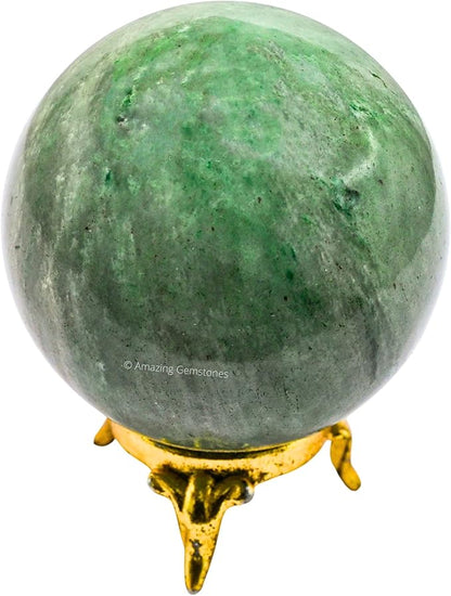Amazing Gemstone Green Aventurine Crystal Ball with Stand - 2.5 Inches Large Crystal Sphere Meditation Balls for Witchcraft and Decorative Balls