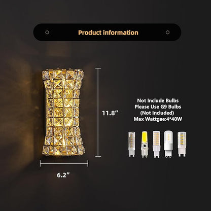 Crystal Wall Sconces,Modern Wall Light Fixtures for Living Room Bedroom Bathroom Hallway Doorway Stairway,Bedside,Tricolor Vanity Lighting Fixture