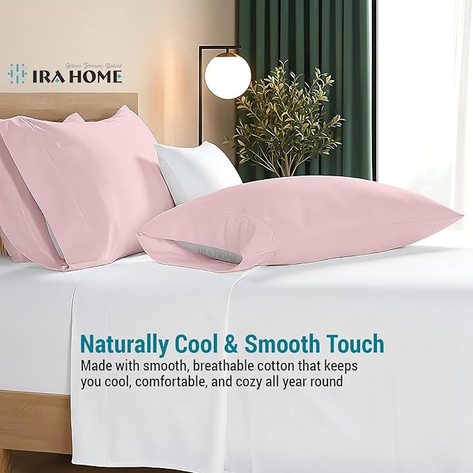 100% Egyptian Cotton Cushion Covers 28x28 Inch, 800 Thread Count - Decorative Pillow Covers for Sofa, Bed & Office - Soft, Durable, Breathable Luxury Throw Pillowcases - Pack of 2, Pink