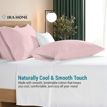 100% Egyptian Cotton Cushion Covers 28x28 Inch, 800 Thread Count - Decorative Pillow Covers for Sofa, Bed & Office - Soft, Durable, Breathable Luxury Throw Pillowcases - Pack of 2, Pink