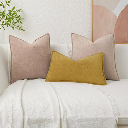 Kevin Textile Waterproof Decorative Pillow Covers Mustard Yellow 20x20 Inch Pack of 2 Soft Boucle Textured Throw Pillowcases Elegant Accent Pillows for Couch Sofa Chair Bed Home Decor Indoor Outdoor