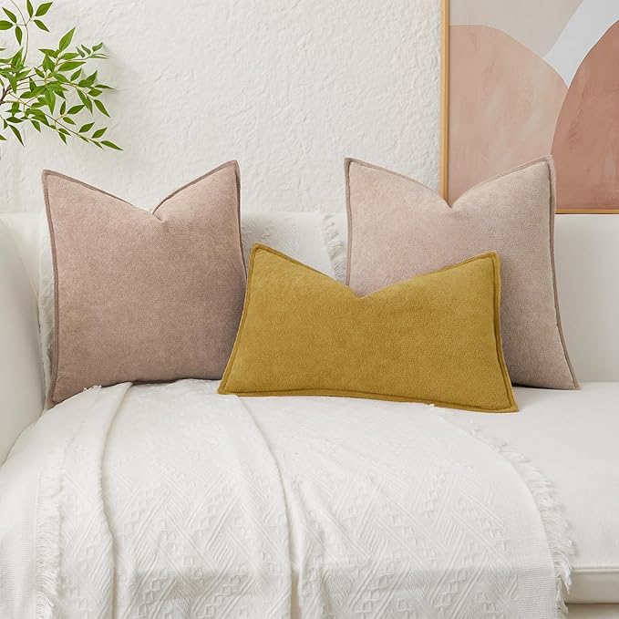Kevin Textile Waterproof Decorative Pillow Covers Mustard Yellow 24x24 Inch Pack of 2 Soft Boucle Textured Euro Pillowcases Elegant Accent Pillows for Couch Sofa Chair Bed Home Decor Indoor Outdoor