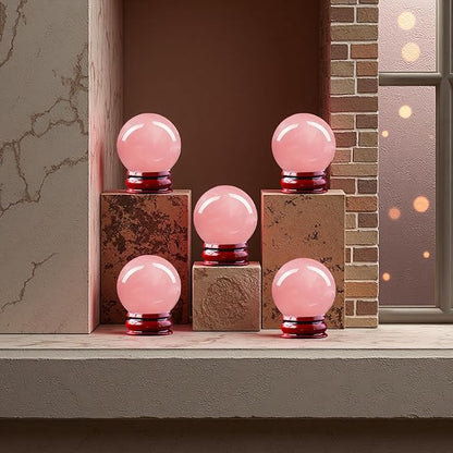 Natural Clear Quartz Crystal Sphere with Stand，5PC Real Crystals Ball, Clear Quartz Small Ball Decor (Rose Quartz Ball)