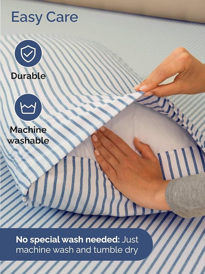 Extra Deep Full Sheet Set - 6 Piece Breathable and Cooling Sheets - Hotel Luxury Bed Sheets Set - Easy Fit - Soft, Wrinkle Free and Comfy Sheets Set - Blue Striped Sheet Set with Extra Deep Pockets
