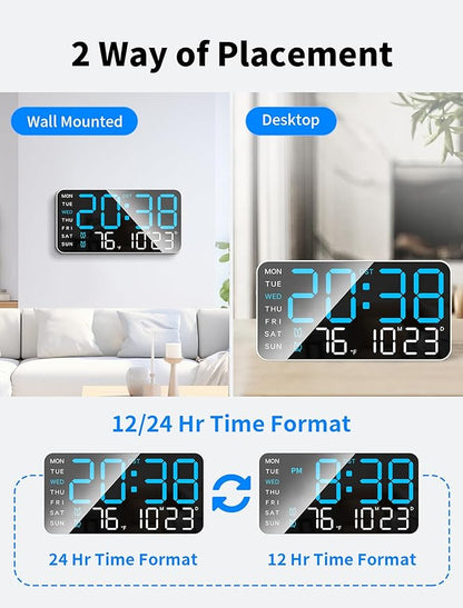 MASHI 8.4''Large Digital Wall Clock, Led Alarm Clock with Big Digits, Date, Temperature, DST, Modern Decor Design for Desk,5-Level Brightness for Room, Bedroom, Gift, Yougster and Elderly