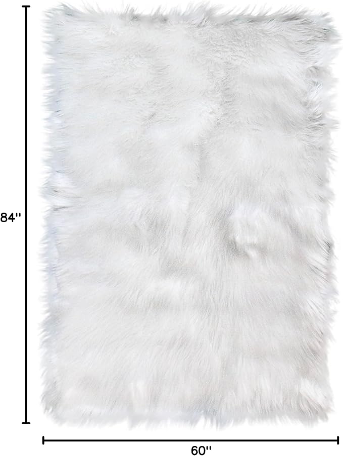 Super Area Rugs 5X7 White Shaggy Rug for Bedroom - Faux Fur Fluffy Carpet - Bright White Color for Living Room - Machine Washable Easy Care & Soft Feel
