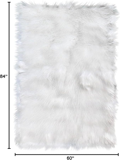 Super Area Rugs 5X7 White Shaggy Rug for Bedroom - Faux Fur Fluffy Carpet - Bright White Color for Living Room - Machine Washable Easy Care & Soft Feel
