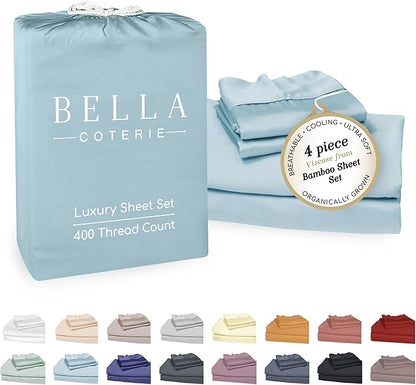 Bella Coterie Luxury Bamboo Viscose Cal King Size Sheet Set | 100% Organically Grown | Ultra Soft | Cooling for Hot Sleepers | 18" Deep Pocket [Coastal Blue]