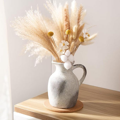 Ceramic Rustic Vase with Handle, Decorative Jug Pitcher, Terracotta Stone Vase for Decor Living Room, Vintage Home Decor, Natural