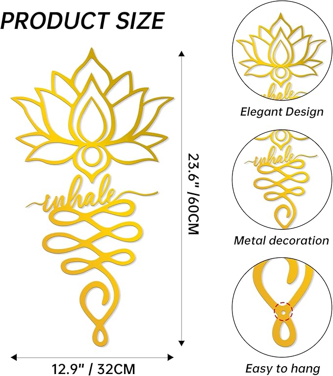 Xedatric Lotus Wall Decor Twin Piece Metal Wall Sculpture for Yoga Decor, Home & Office - Elegant Lotus Decor with Gorgeous Gold Finish