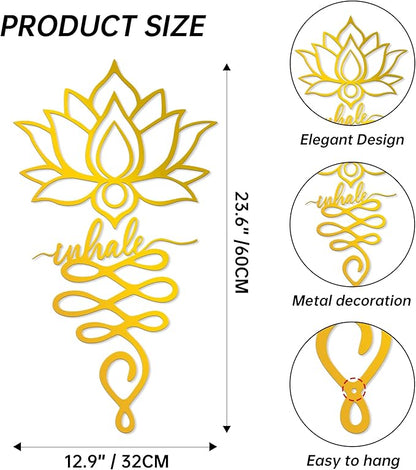 Xedatric Lotus Wall Decor Twin Piece Metal Wall Sculpture for Yoga Decor, Home & Office - Elegant Lotus Decor with Gorgeous Gold Finish