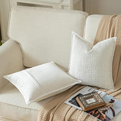 Yaertun Pack of 2 Chenille Textured Decorative Throw Pillow Covers Accent Solid Cushion Cover Soft Cozy Pillow Case with Velvet Back for Couch Sofa Bed Living Room 18x18 Inch Cream White
