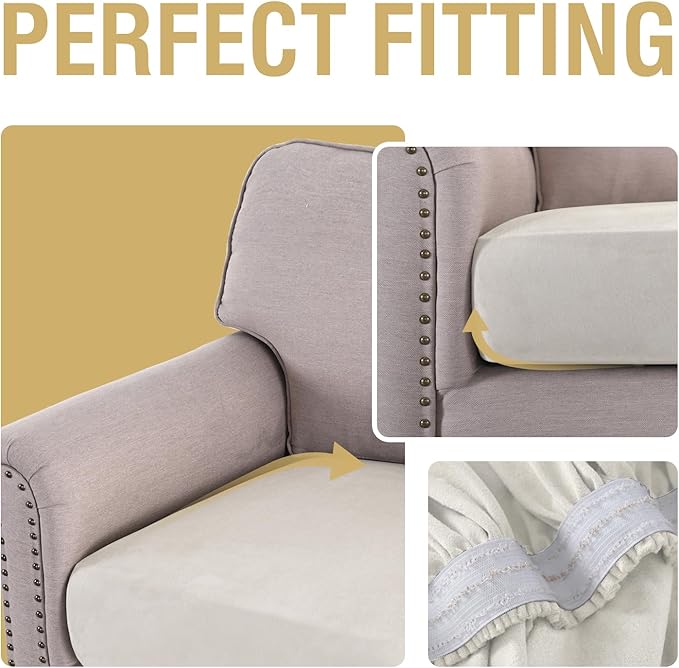 H.VERSAILTEX Suede Cushion Covers Stretch Sofa Covers for 2 Cushion Couch Thick Soft Couch Cover for Dogs Washable(2 Piece Loveseat Covers, Natural)