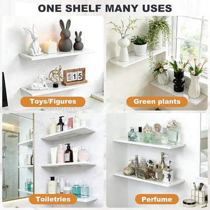 Acrylic Shelves for Bathroom Storage, 12" Floating Shelves Wall Organizer for Perfume, Make up, Skincare, Kids Bookshelf for Bedroom, Nursery, Living Room Decor, White, 2 Pack