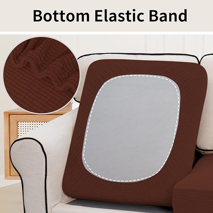 Easy-Going Stretch Individual Loveseat Couch Cushion Cover Sofa Cushion Furniture Protector Sofa slipcover Soft Flexibility with Elastic Bottom (2-Piece Loveseat Cushion Cover, Coffee)