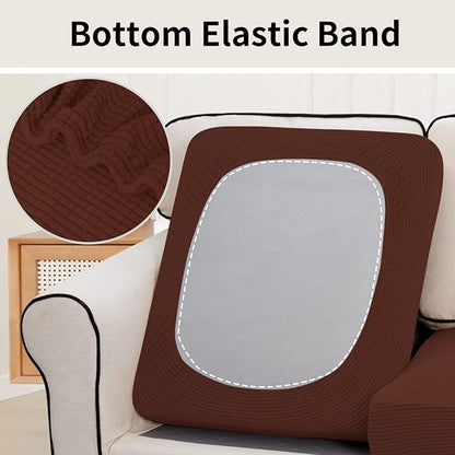 Easy-Going Stretch Individual Loveseat Couch Cushion Cover Sofa Cushion Furniture Protector Sofa slipcover Soft Flexibility with Elastic Bottom (2-Piece Loveseat Cushion Cover, Coffee)