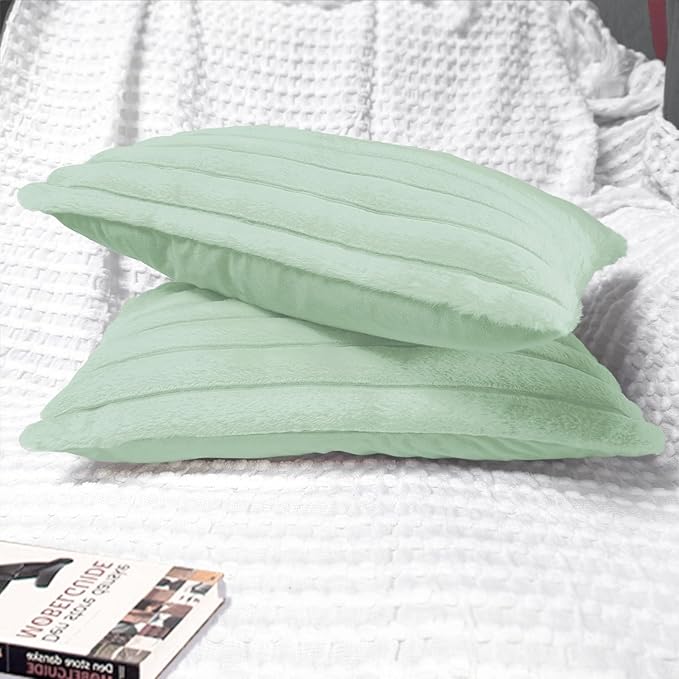 2 Pack 12x20 Pillow Cover Velvet Pillow Covers, Faux Fur Oblong Throw Pillow Covers for Living Room Decorations Throw Pillow Case, Throw Pillow Cover Cushion Cover for Sofa Bedroom Car, Sage Green