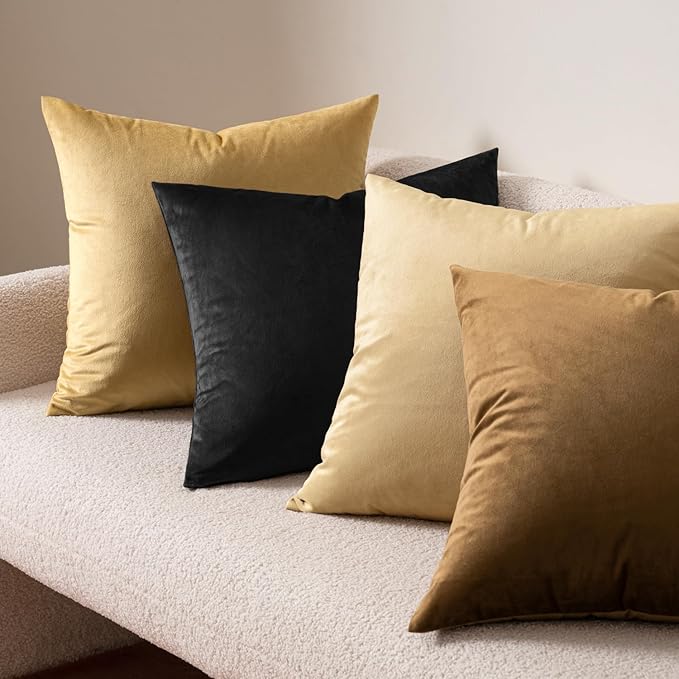 MIULEE Pack of 2 Velvet Soft Solid Decorative Square Throw Pillow Covers Set Cushion Case for Sofa Bedroom Car 16 x 16 Inch 40 x 40 Cm Black