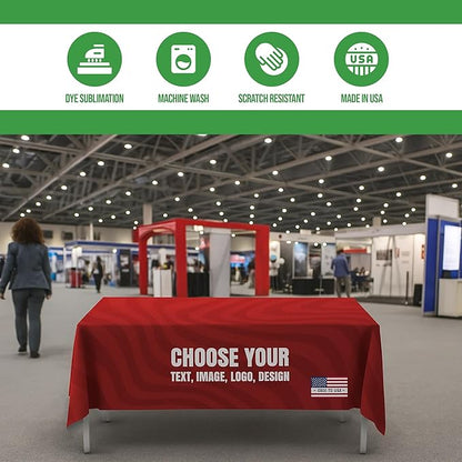 Custom Table Cloth for 4ft/5ft/6ft Table by BCB Print | Personalize with Business Logo/Image/Text | Trade Shows, Events & Weddings | HD Printed Custom Table Sign | Express Dispatch+Ship | Made in USA
