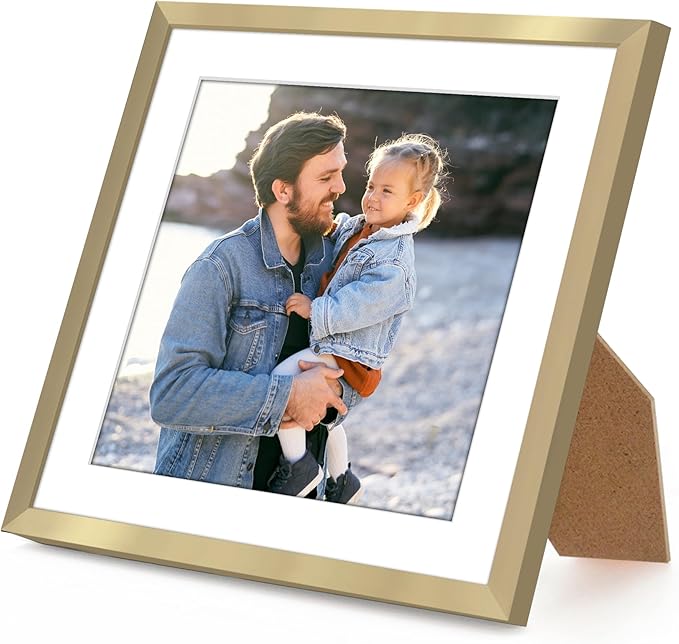 Americanflat 10x10 Picture Frame with Shatter-Resistant Glass - Use as 8x8 Frame with Mat or Display 10x10 Photo Without Mat - Streamline Collection - Square Frames for Tabletop or Wall - Gold