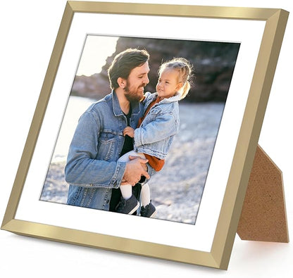 Americanflat 10x10 Picture Frame with Shatter-Resistant Glass - Use as 8x8 Frame with Mat or Display 10x10 Photo Without Mat - Streamline Collection - Square Frames for Tabletop or Wall - Gold