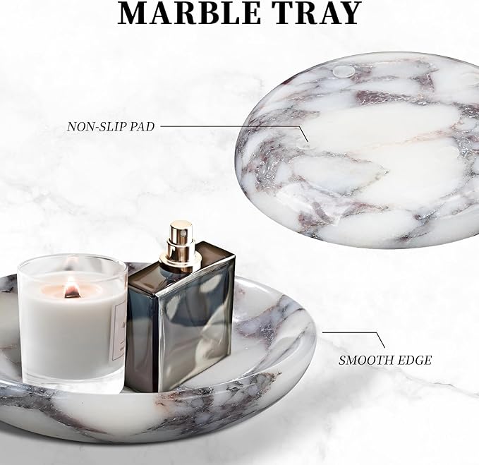 Real Travertine Jewelry Dish, 5.5" Marble Tray, Trinket Dish for Ring Earring, Gift for Woman (Calacatta Viola)