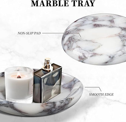 Real Travertine Jewelry Dish, 5.5" Marble Tray, Trinket Dish for Ring Earring, Gift for Woman (Calacatta Viola)