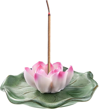 KR. LIF Lotus Incense Holder & Burner, Agarbatti Stand, Detachable Lotus Leaf Incense Tray, Ash Catcher for Altar, Sage & Palo Santo, Ceramic