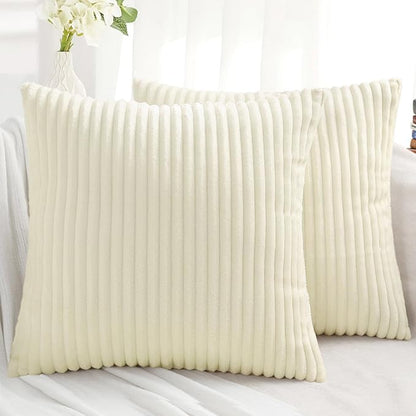 Simmore Decorative Spring Euro Sham Throw Pillow Covers 26x26 Set of 2, Soft Natural Plush Flannel Double-Sided Fluffy Couch Pillow Covers for Sofa Living Room, Beige
