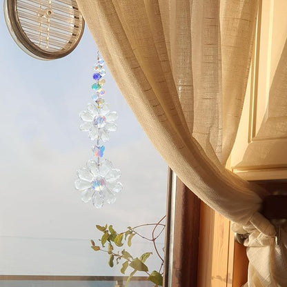 Crystal Flower Suncatcher Hanging Ornament, Rainbow Maker Window Sun Catcher Indoor Outdoor Patio Garden Decor (Clear)