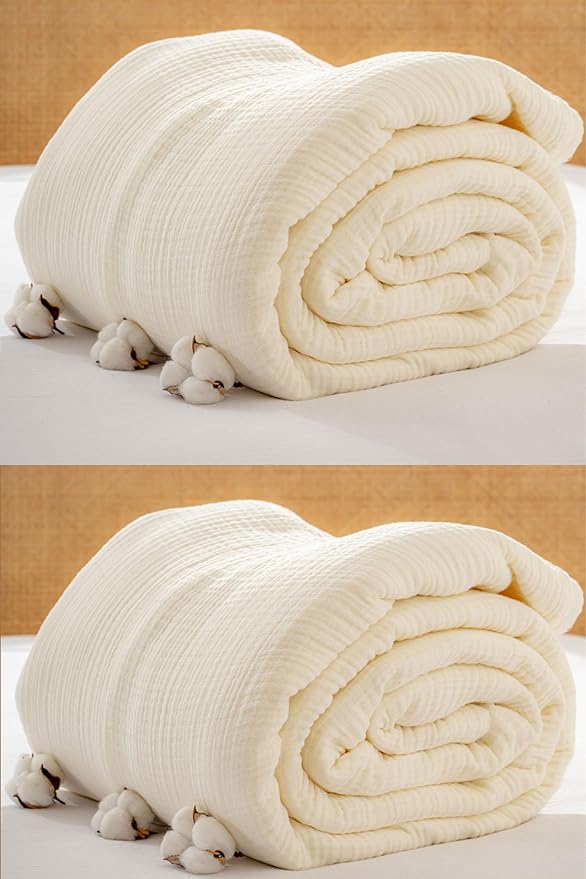 Muslin Blanket - Pure 100% Turkish Cotton Airy Soft Light Versatile Gauze Throw Blanket for Bed, Couch, Sofa (Natural, California King Size (95" x 125" inch))