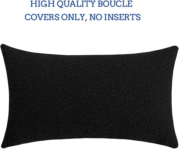 Jeneoo Black Decorative Lumbar Thick Throw Pillow Covers Fine Textured Boucle Couch Cushion Case for Sofa Decor, Set of 1, 14 x 36 Inch
