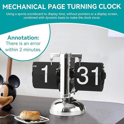 Flip Desk Clock,Retro Digital Flip Down Clock,Retro Minimalist Single Foot Mechanical Auto Desk Digital Display for Home Livingroom(Black)