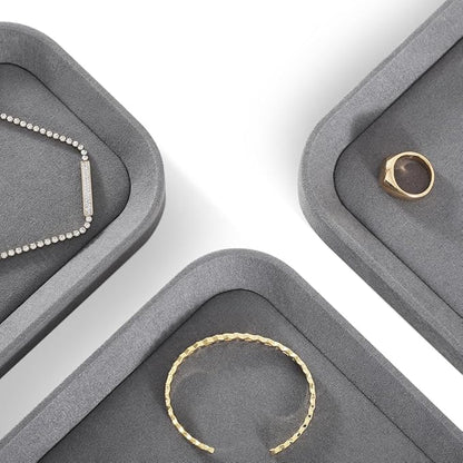 Jewelry Display,Yinbeini Microfiber Valet Tray,Luxury Jewelry Drawer Organizer,Premium Flat Tray,Grey Jewelry Tray