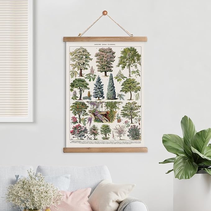 XIAOAIKA Vintage Tree and Shrub Poster - Botanical Educational Retro Wall Art with Wooden Frame for Gardening Enthusiasts and Landscape Designers 12 x 16 Inches