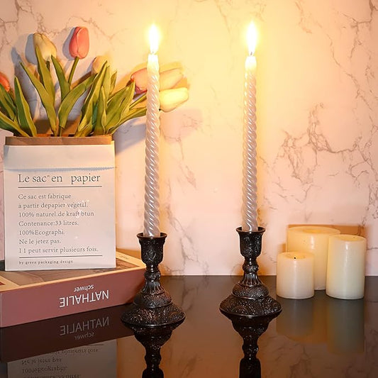 OwnMy Set of 2 Elegant Taper Candle Holders Vintage Metal Taper Candlestick Holders, 4 Inch Tall Taper Candle Stands Decorative Taper Candelabra Set for Dining Table Centerpieces Wedding, Red Bronze