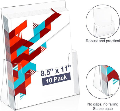 Thyle 10 Pcs Acrylic Brochure Holder Stand 8.5 x 11 Inch Plastic Flyer Holder Pamphlet Display Countertop Clear Paper Organizer Stand Acrylic Literature ‌Holding Hevice for Magazine Booklets Menu