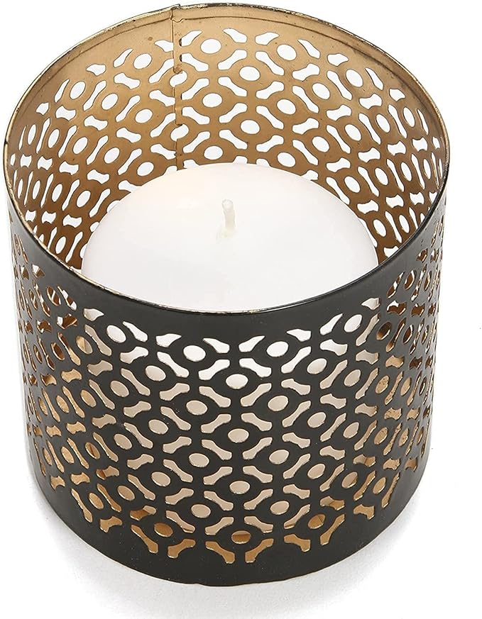 Hosley Bulk Buy Black (Gold Inside) Metal Jar Holder Candle Sleeve Set of 8-4.5" High. Votive, Tea Light Lanterns Ideal Gift for Weddings, Parties, Spa and Aromatherapy O6