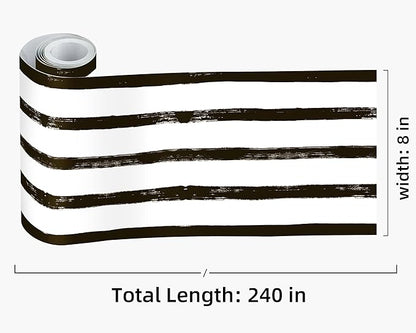 FLFK Wallpaper Border - Black and White Striped Wall Borders Decal Peel and Stick Trim 8" x 240"
