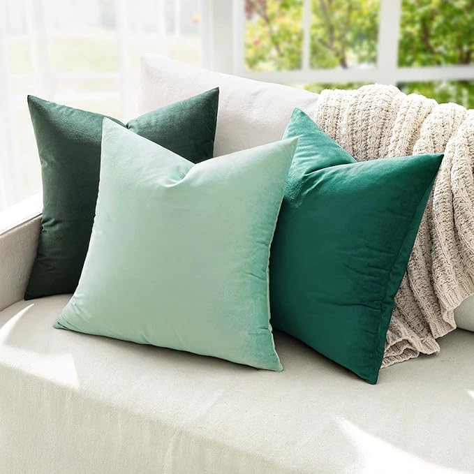 MIULEE Velvet Throw Pillow Covers 18x18 Inch, Pack of 2 - Mint Green, Soft Solid Decorative Pillow Covers Cushion Cases Modern Luxury Home Decor for Spring Couch Sofa Bedroom Livingroom