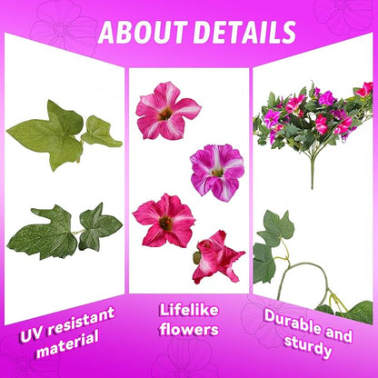 Artificial Fake Flowers for Outdoor Plants Decoration,2 Pcs Faux Petunias Flowers Plants UV Resistant Silk for Porch Yard Garden Home Indoor Decor(Purple Red)