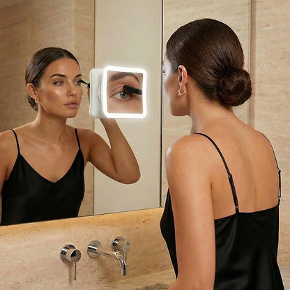 Fancii 20x Magnifying Makeup Mirror with LED Lights, Rechargeable, High Zoom | 7-inch Large Lighted Travel Mirror for Vanity and Bathroom, Dimmable, 3 Light Settings, Strong Suction, 360° Rotation