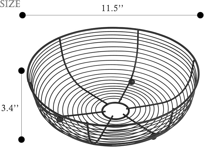 IBWell® Black Fruit Bowl for Kichen Countertop, Round Wire Fruits Breads Vegetables Snacks Canddy Basket - 11.5"x3.4"(DxH)