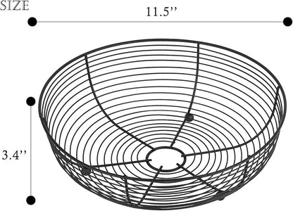 IBWell® Black Fruit Bowl for Kichen Countertop, Round Wire Fruits Breads Vegetables Snacks Canddy Basket - 11.5"x3.4"(DxH)