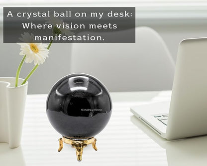 Amazing Gemstone Black Tourmaline Crystal Ball with Stand - 2.5" Inches Large Crystal Sphere Meditation Balls for Witchcraft and Decorative Balls