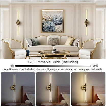 Brass Wall Sconces Set of 2, Bathroom Sconces Wall Lighting, Gold Sconces Wall Lighting with Clear Glass Wall Lamp,Wall Mount Lamps Wall Lights for Vanity Light Bedroom Living Room Hallway