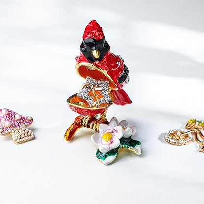 YU FENG 3.1inch Cardinal Bird on a Branch Trinket Box Animal Enamel Jewelry Trinket Box Small Hinged Trinket Boxes Bird Figurine Ring Box Christmas Gift for Daughter Girl
